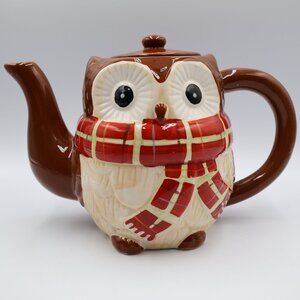 Pier 1 Imports Hand Painted Chilly Billy Owl Ceramic Teapot Original Tag New